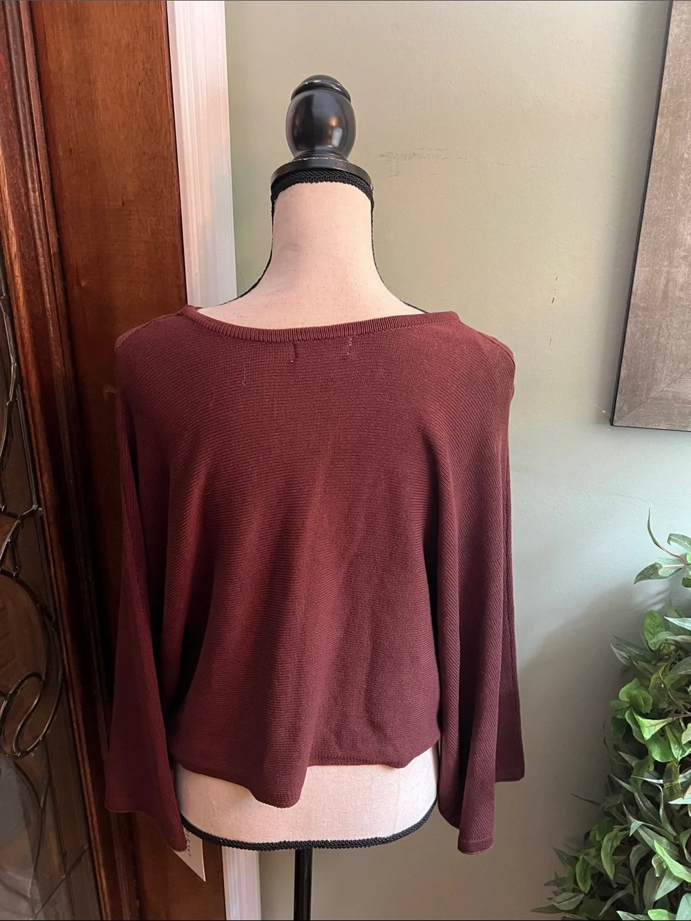 Off-the-Shoulder Wide-Sleeve Sweater in Burgundy